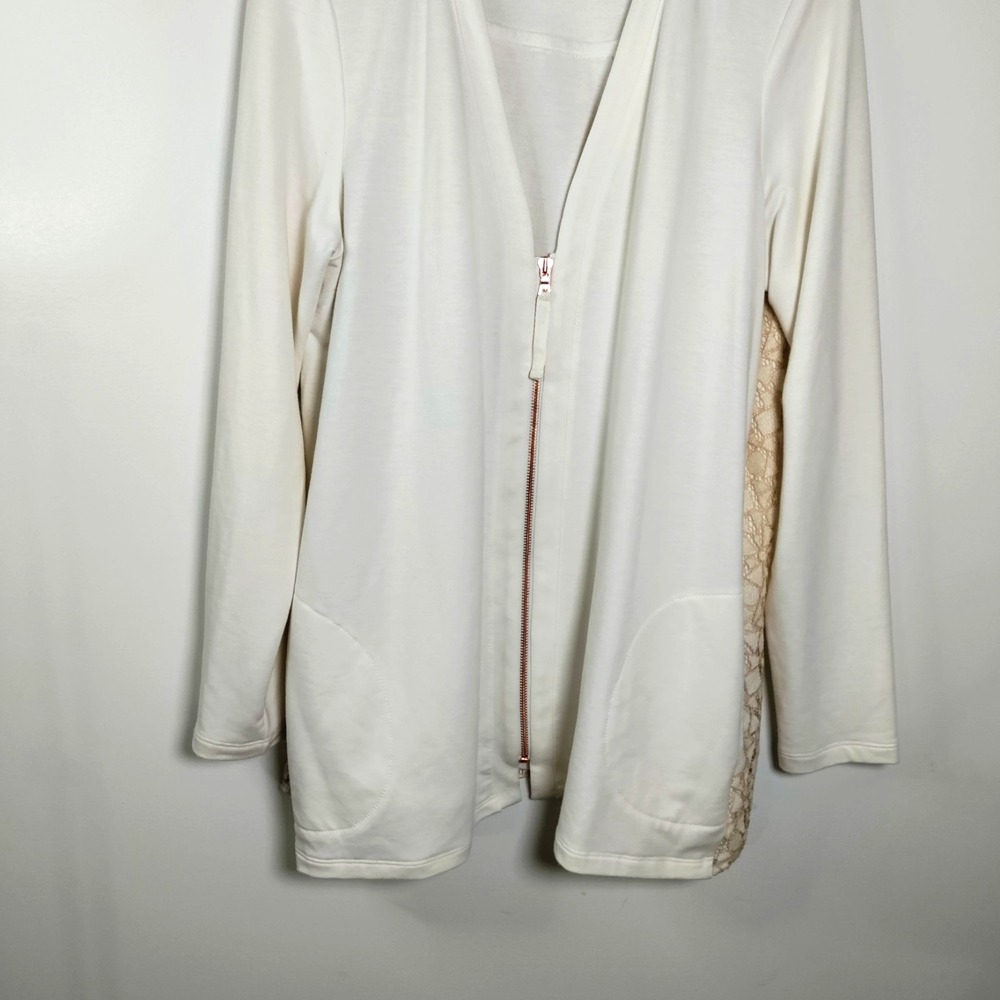 LOGO Lounge Ivory Full Zip Cardigan Jacket Lace Back Women 2X Cottage Core Lagun - Picture 5 of 15
